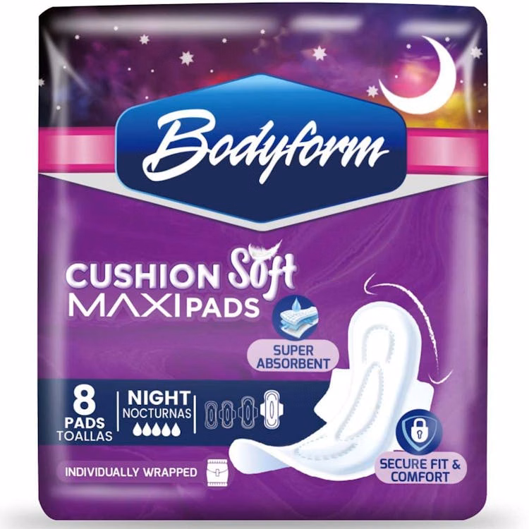 Cushion Soft Maxi Pads with Wings Overnight - 8 Count