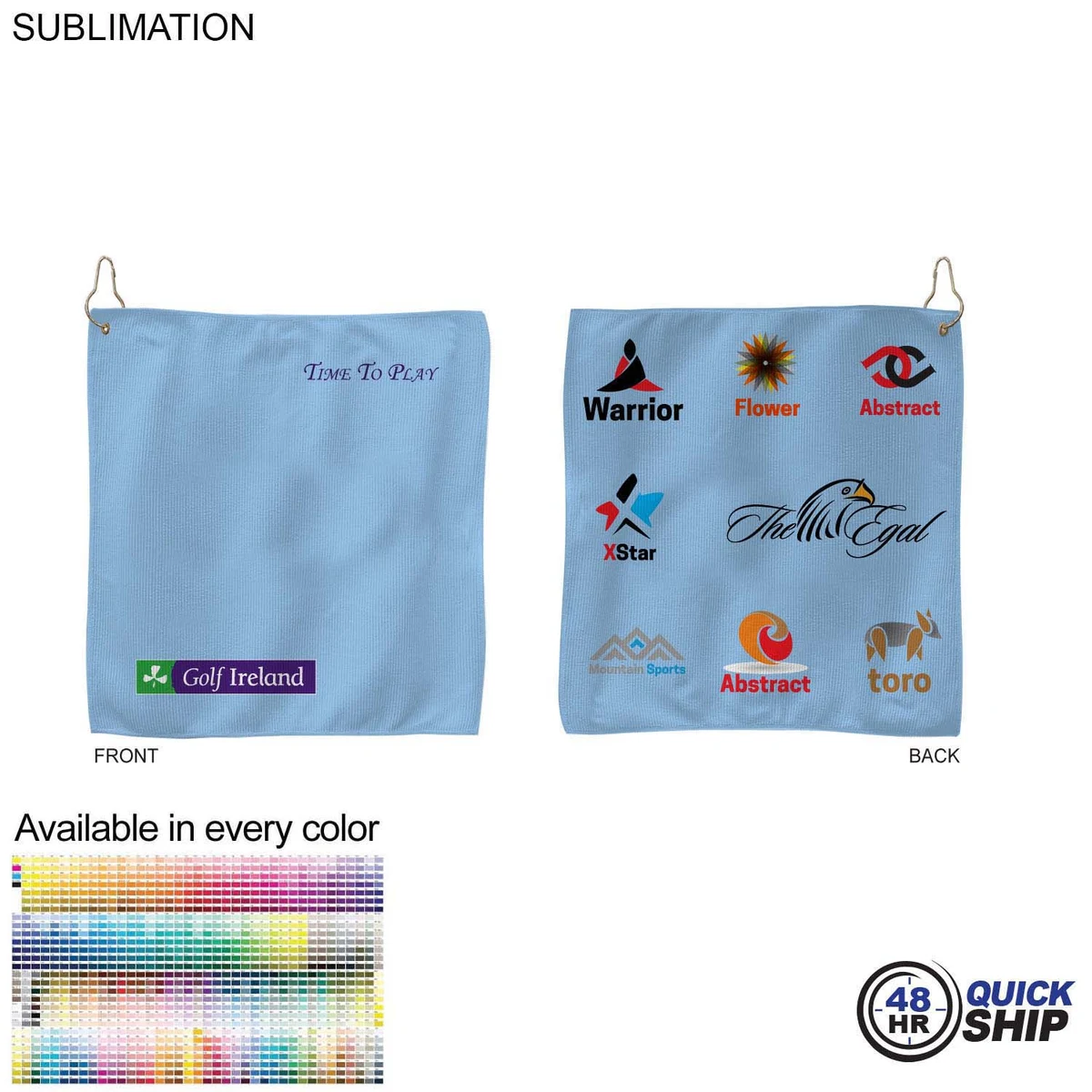 48 Hr Quick Ship - Colored Microfiber Dri-Lite Terry Golf Towel, 15x15, Nofold Grommet & Hook 1