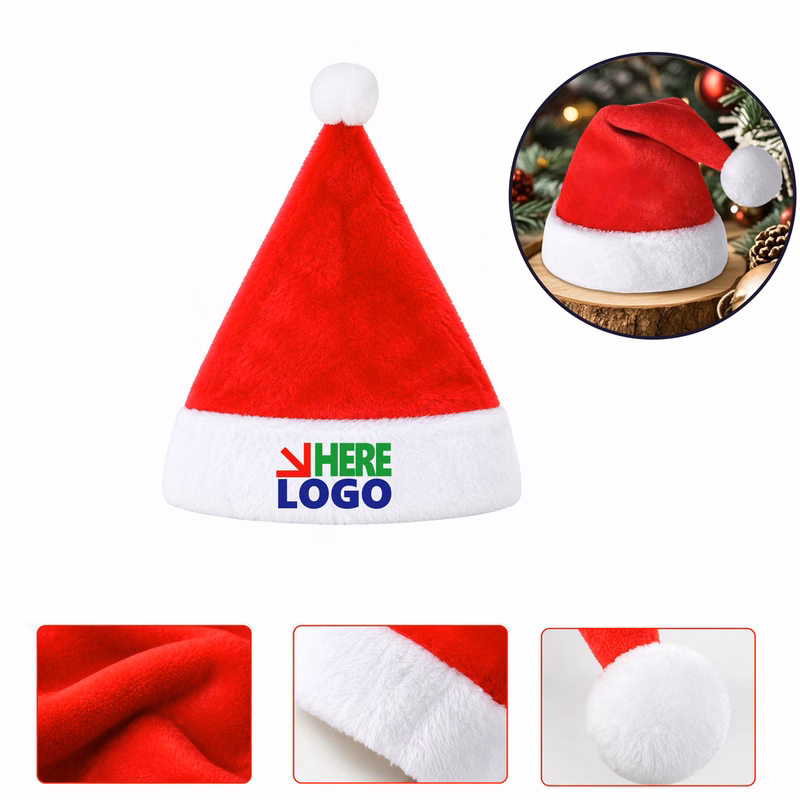 Red Holiday Plush Hat With White Cuff Ball