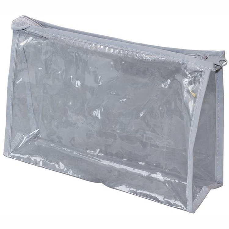 Vinyl Toiletries Bag Clear with Gray Trim