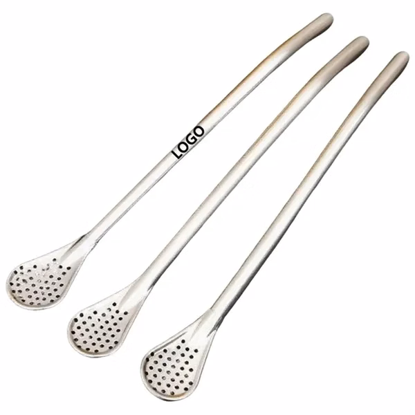 Custom Stainless Steel Straining Spoon Straw Combo — Sustainable Drink Promo
