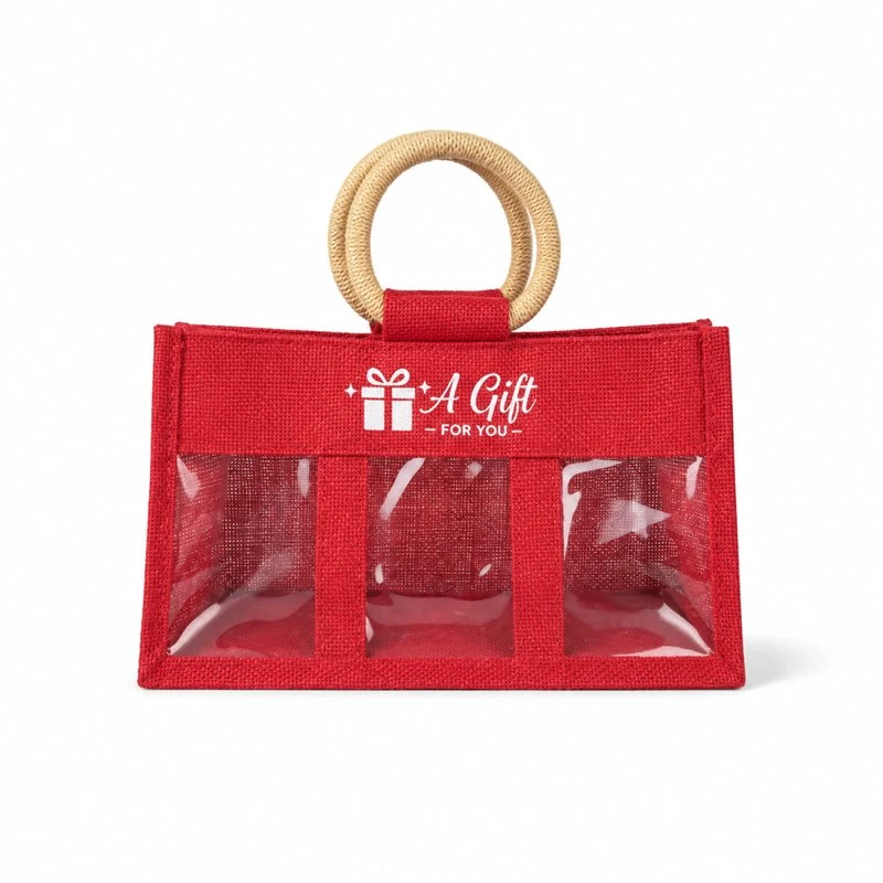 Clear Front Jute Gift Bags, custom tote bag with logo imprint 1