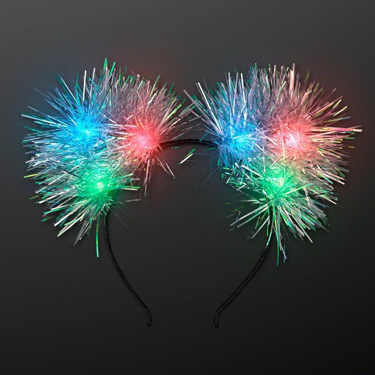 Blinky Tinsel Pom Ears Headband 1