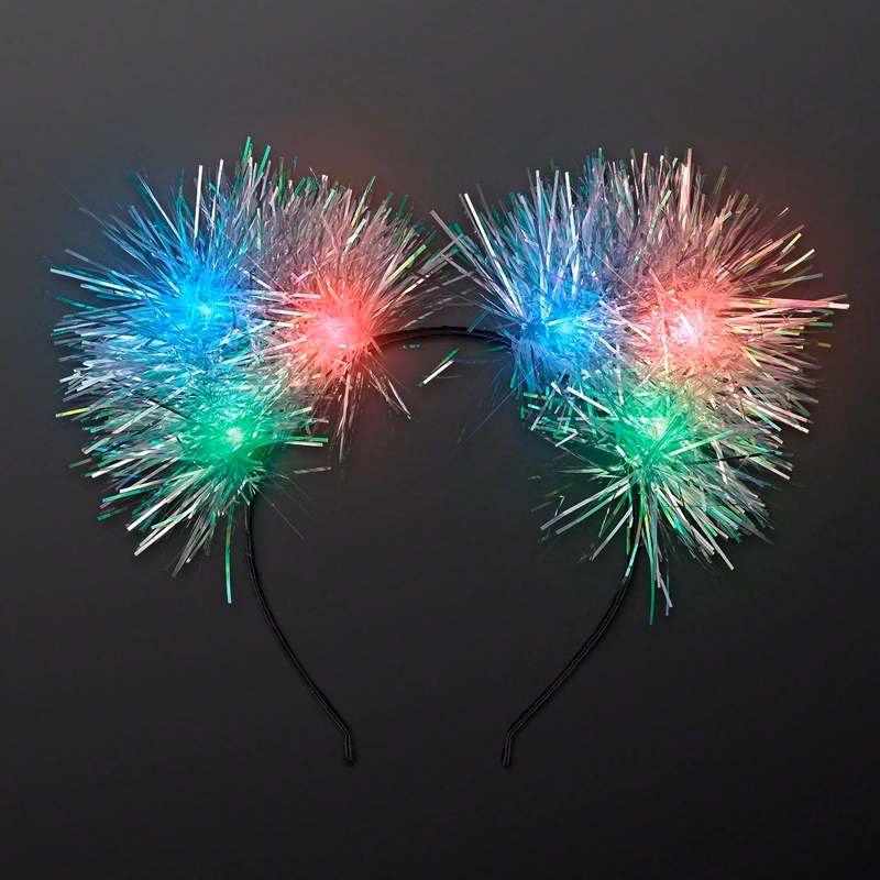 Blinky Tinsel Pom Ears Headband