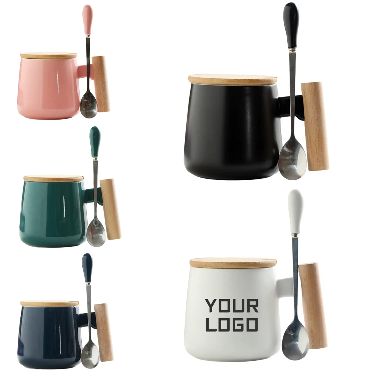 12 Oz Ceramic Coffee Mug with Wooden Lid 1