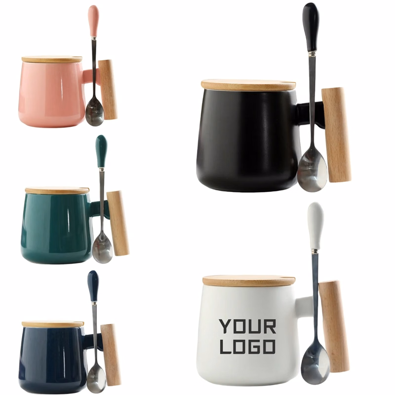 12 Oz Ceramic Coffee Mug with Wooden Lid