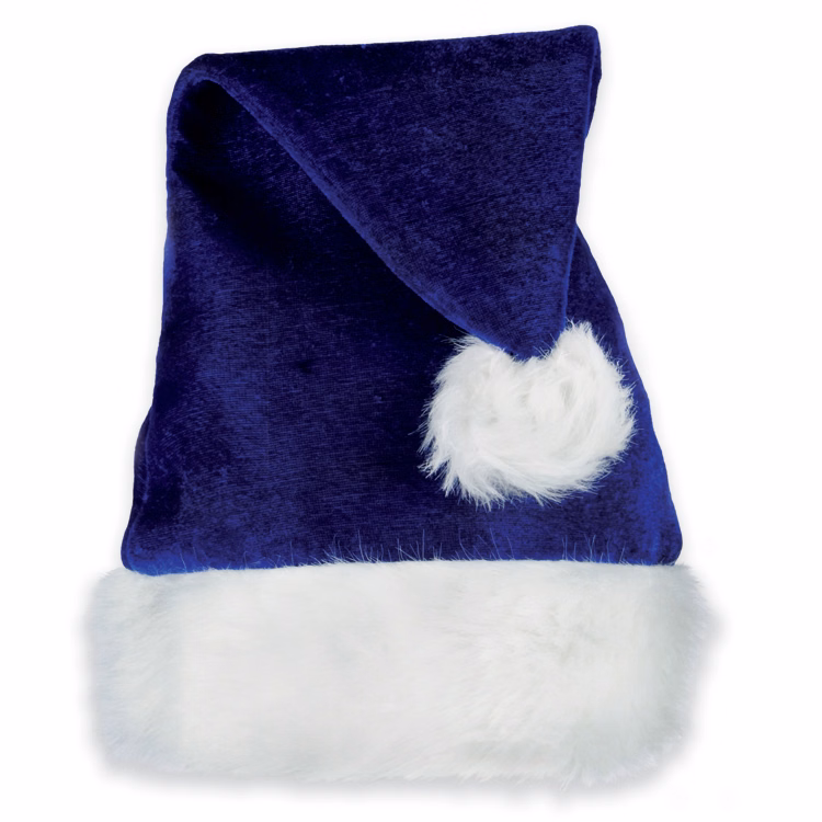 Blue Velvet Santa Hat w/ Plush Trim