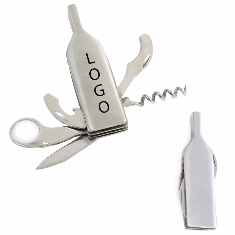 4 in I Bottle Shaped Stainless Steel Corkscrew with Foil Cutter, Knife and Bottle Cap Opene