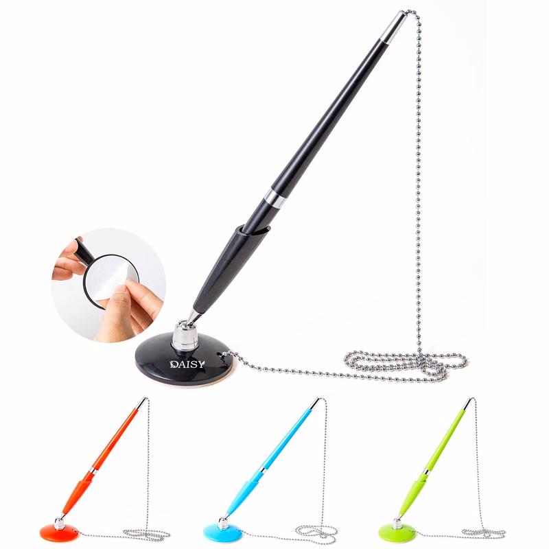 Plastic Ballpoint Pen with Desk Holder Chain