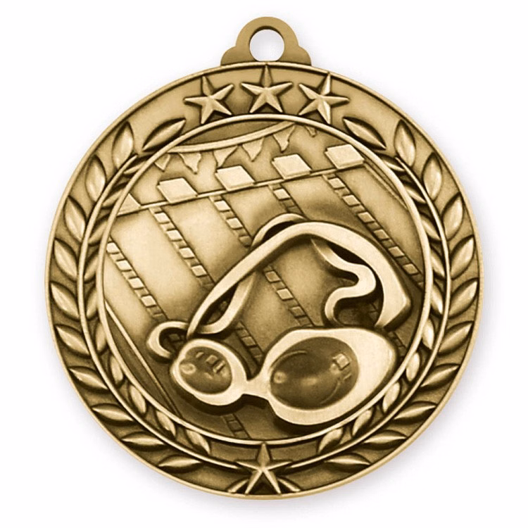 Swimming Wreath Award Medallion (1-3/4")