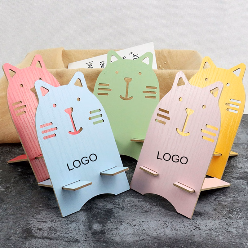 Cat Shape Wooden Portable Cellphone Stand
