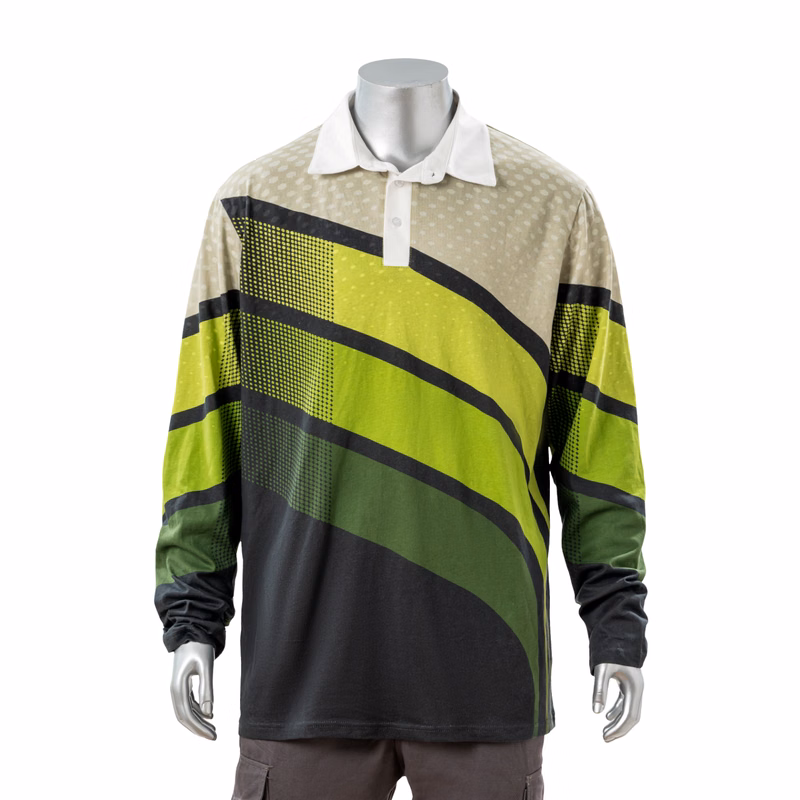 100% Cotton Full Color Reactive Digital Print Men's Long Sleeve Polo - 5.3 oz