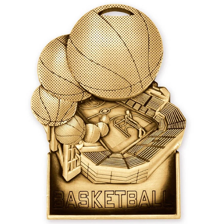 Basketball Antique Gold Stand Up Medallion (3-1/2") 1