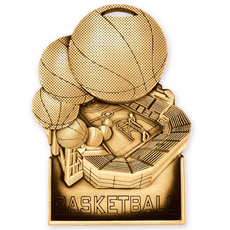 Basketball Antique Gold Stand Up Medallion (3-1/2")