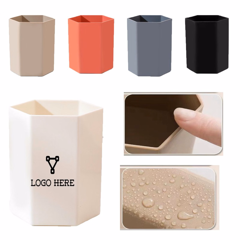 Promotional Hexagonal Office Pen Holder With Custom Single-Color Logo Printing