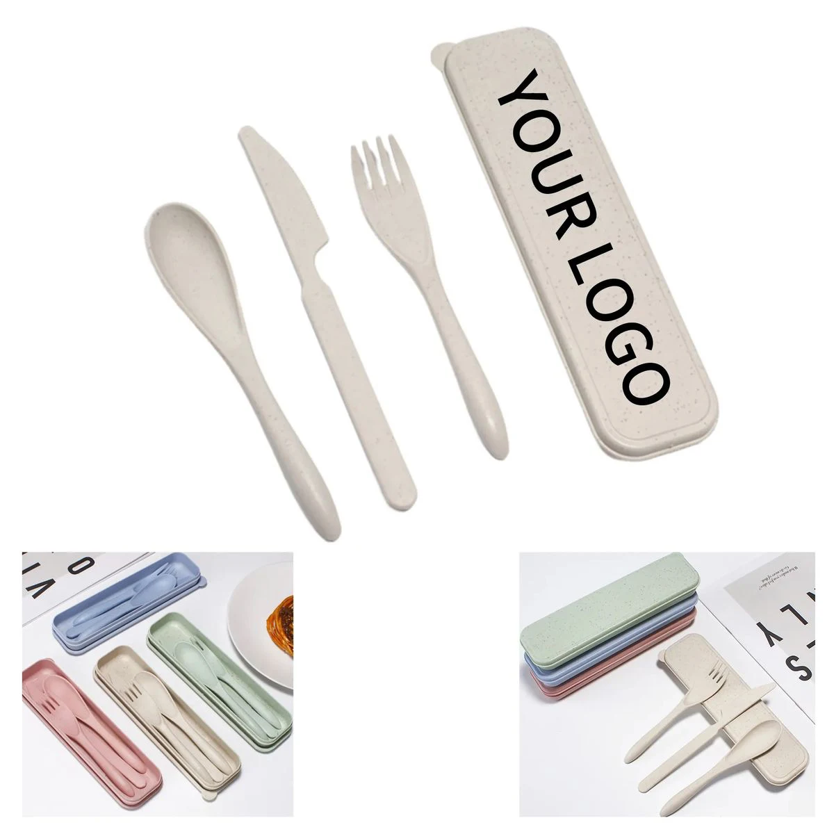 Compact Wheat Straw Cutlery Set for Meals on the Go 1