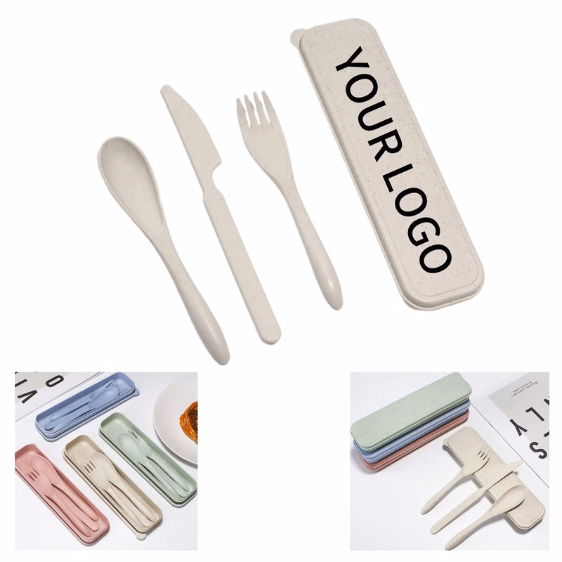 Compact Wheat Straw Cutlery Set for Meals on the Go