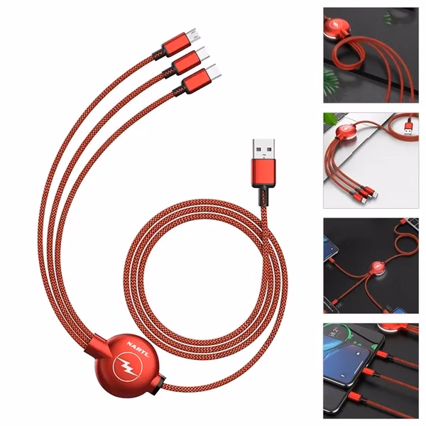 Custom 3 in 1 Retractable USB Type C Micro Cable — Universal Travel Charger Solution