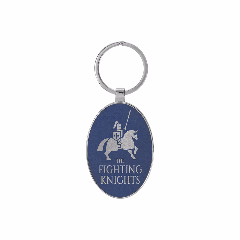 Blue & Silver Leatherette/Metal Oval Keychain