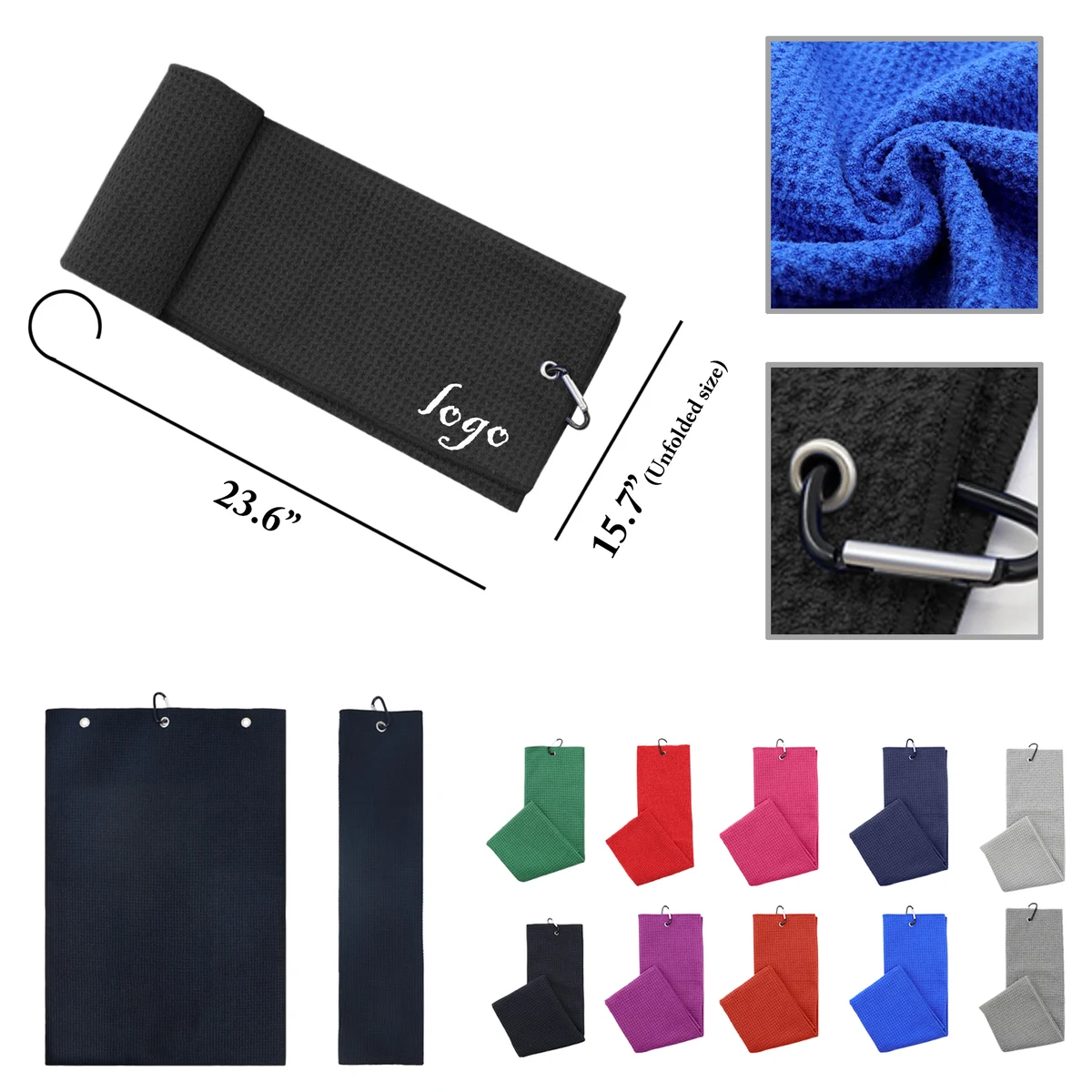 MOQ50 Premium 400GSM Waffle Weave Microfiber Golf Towel 1
