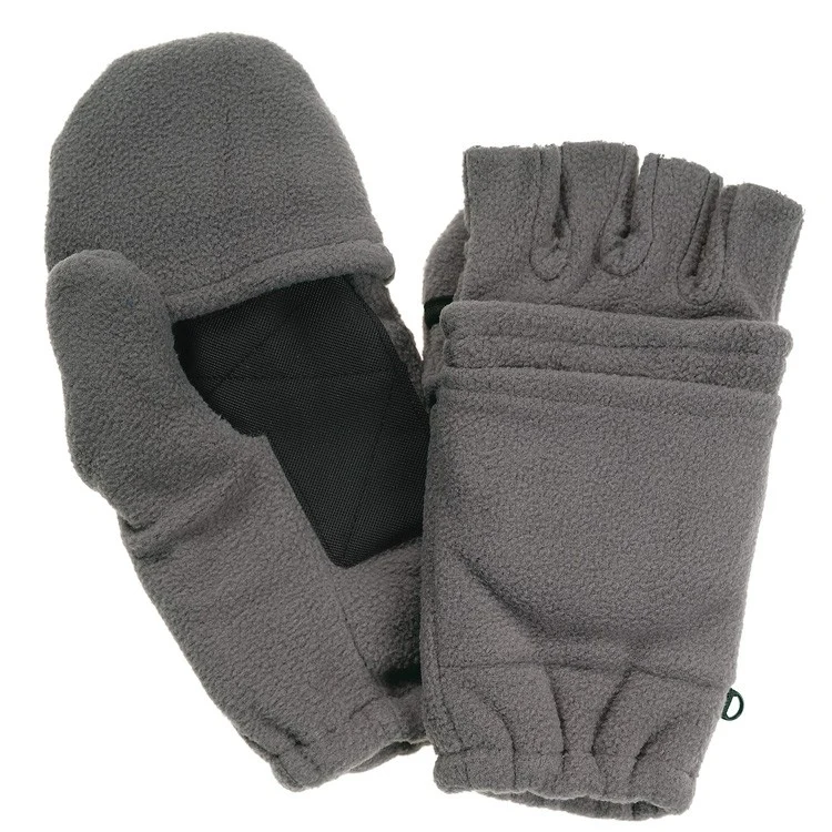 Charcoal Grey Fleece Fingerless Gloves with Mitten Flap 1