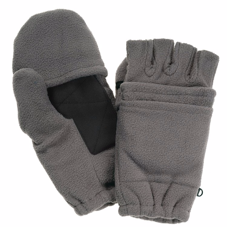 Charcoal Grey Fleece Fingerless Gloves with Mitten Flap