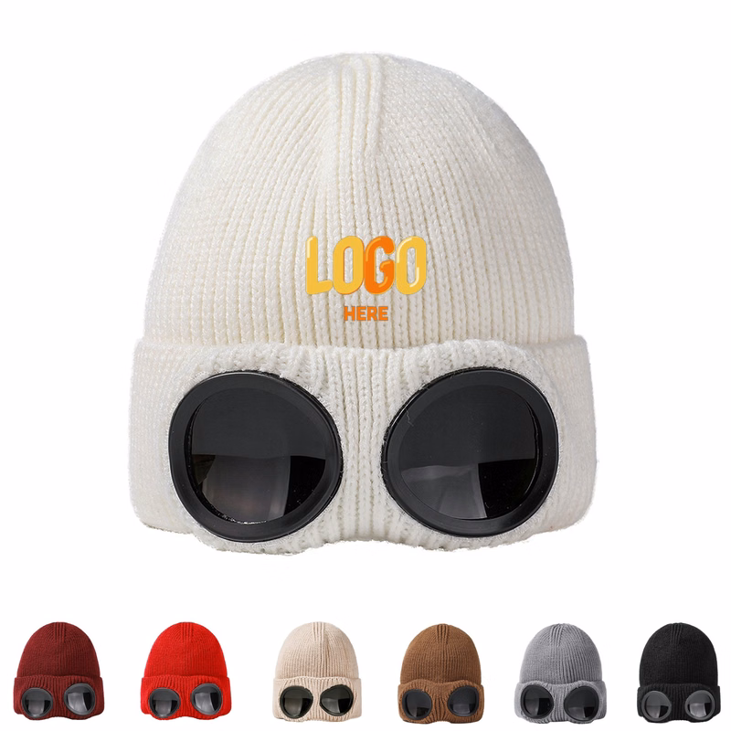 Wool Knitted Goggles Beanie Hat