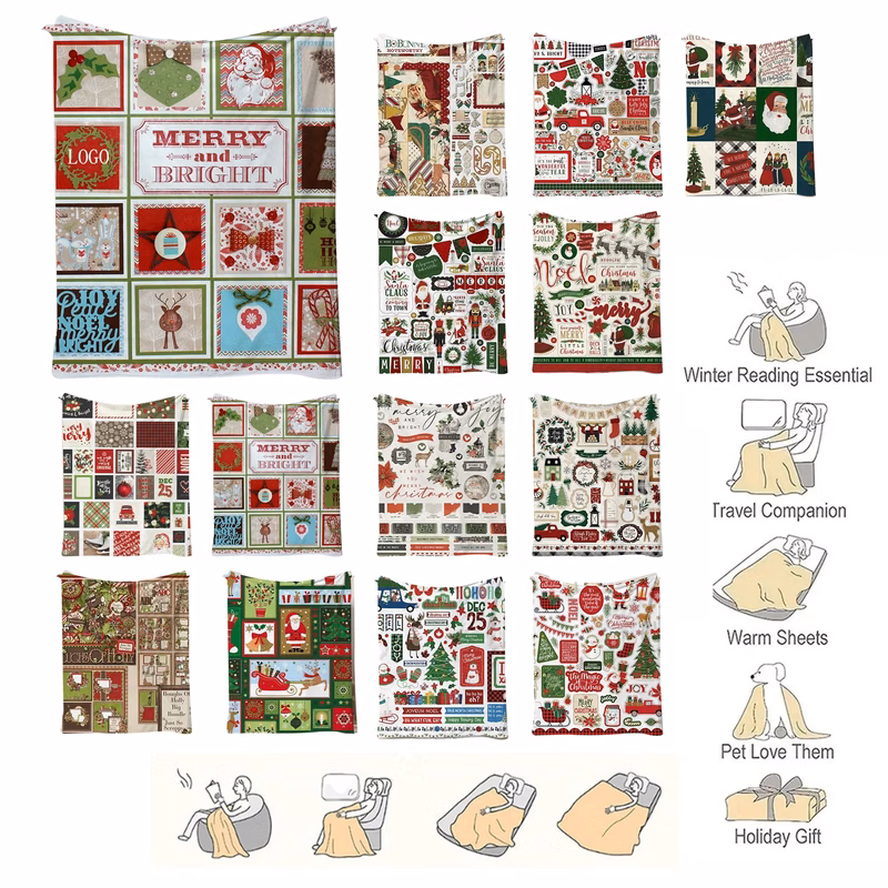 Customizable Pattern Christmas Cartoon Flannel Blanket (78.7