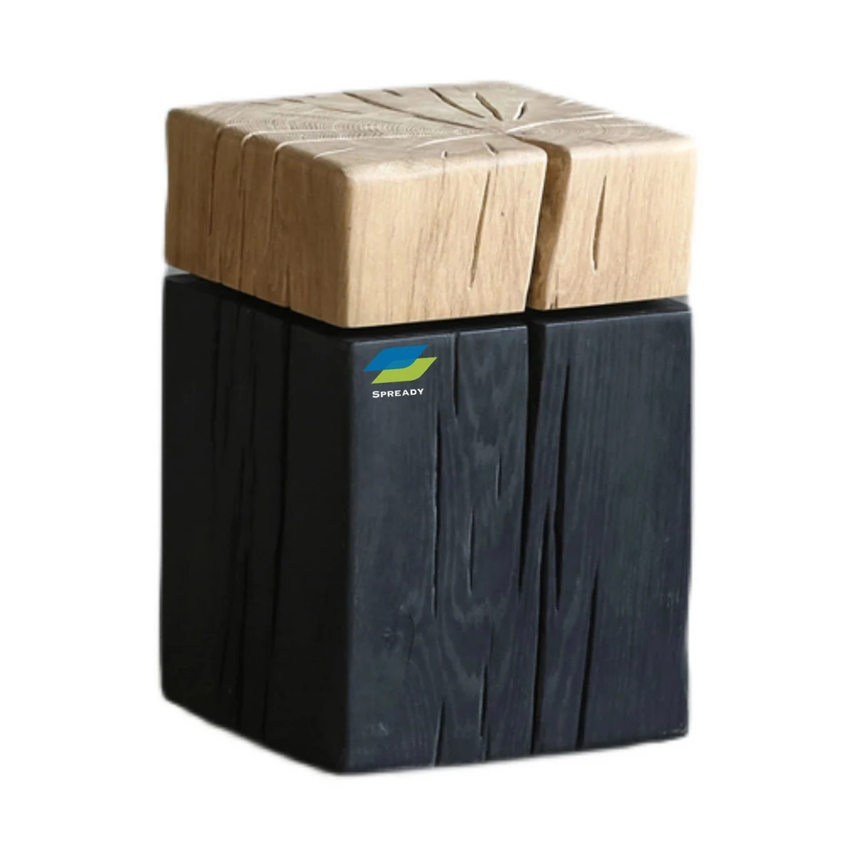 Solid Oak Wood Square Side Table With Mixed Color 1