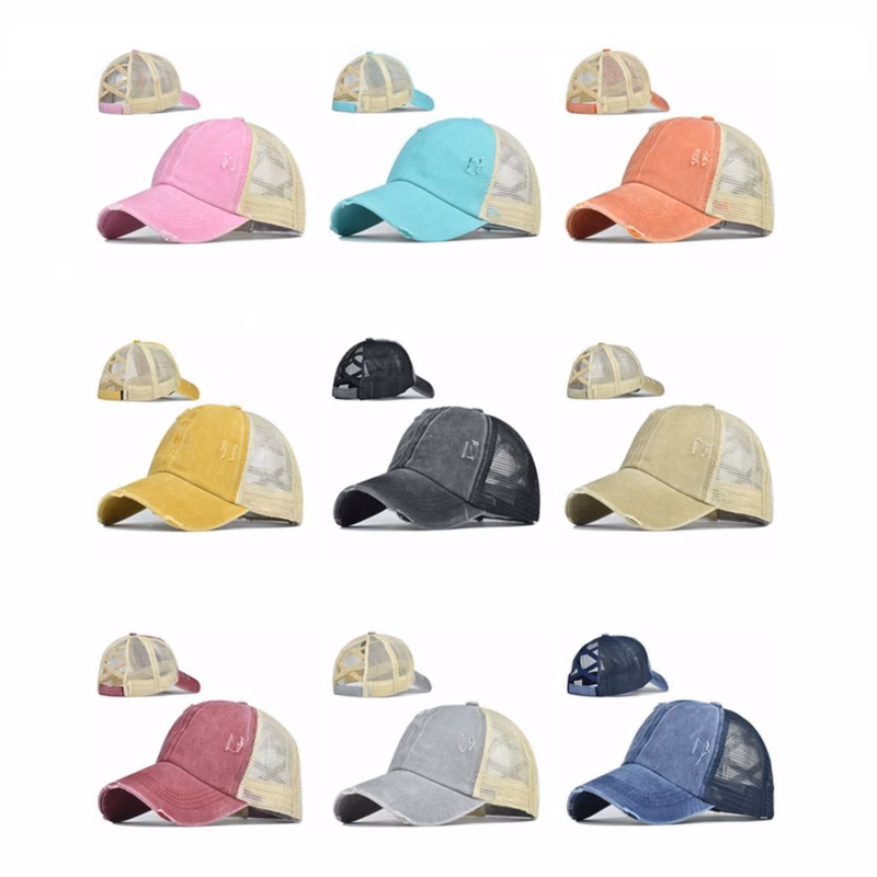 Washed Ponytail Mesh Baseball Cap