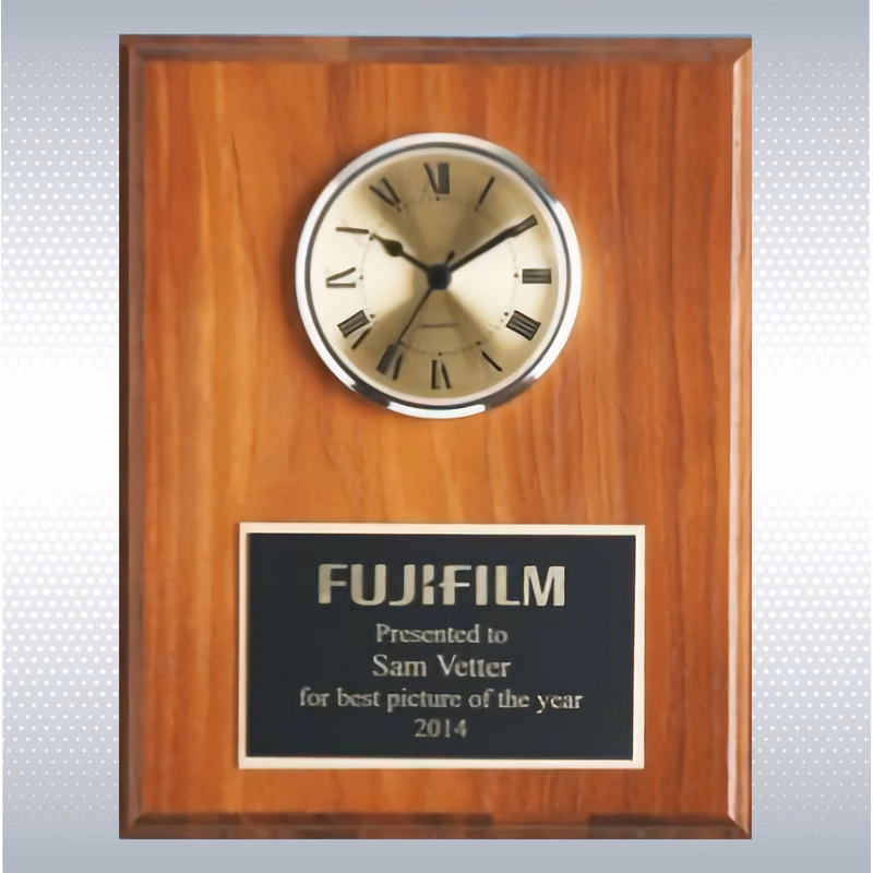 Walnut Square Edge Solid Wood Plaque w/ Clock (12"x15")