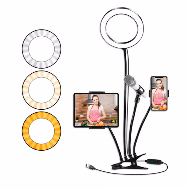 4-in-1 Live Stream Led Light Selfie Ring  Phone Holder Stand