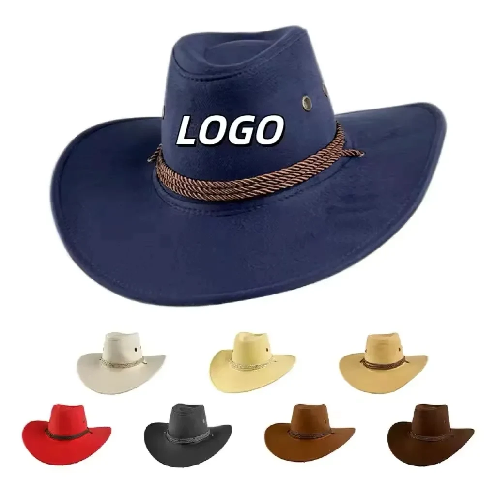 Western Cowboy Hat with Wide Brim Suede Casual Sun Cap Retro 1