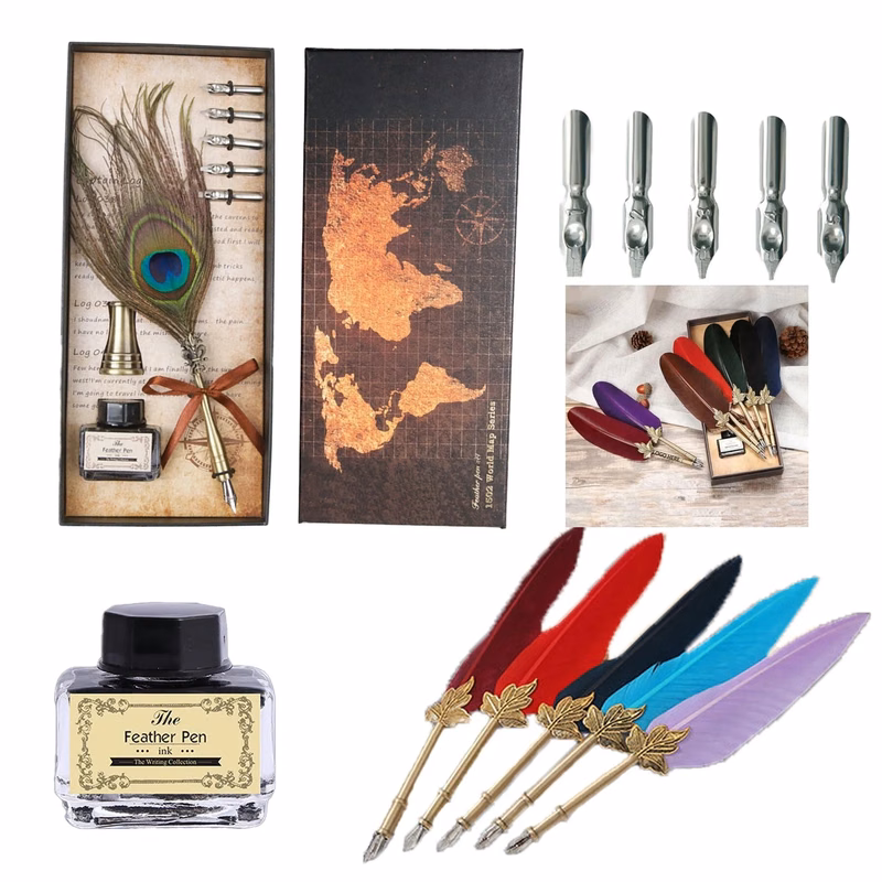 Vintage Luxury Fountain Pen with Feather