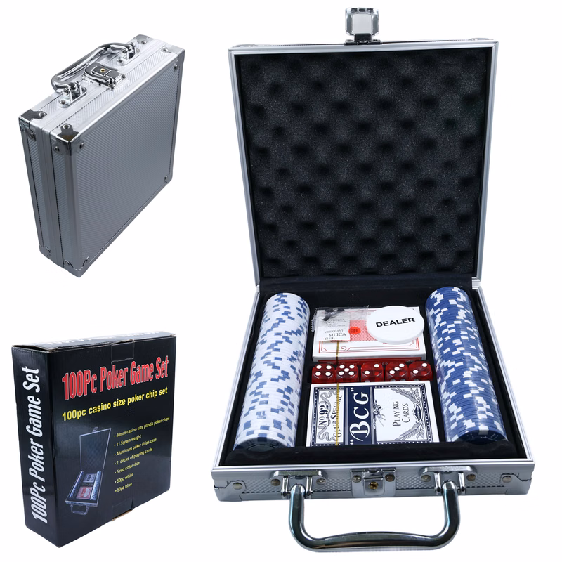 100 Piece Poker Chip Set w/ Silver Aluminum Case