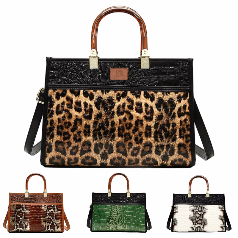 PU Leather Leopard Tote Crossbody Bag