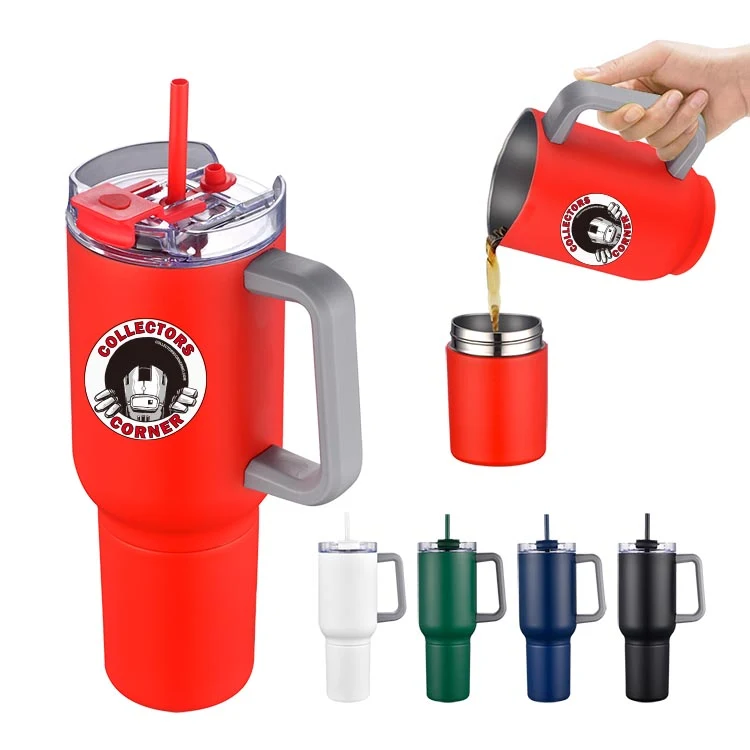 Boxed 34 Oz. 2-IN-1 Multifunctional Travel Handle Mug with Straw Lid 1