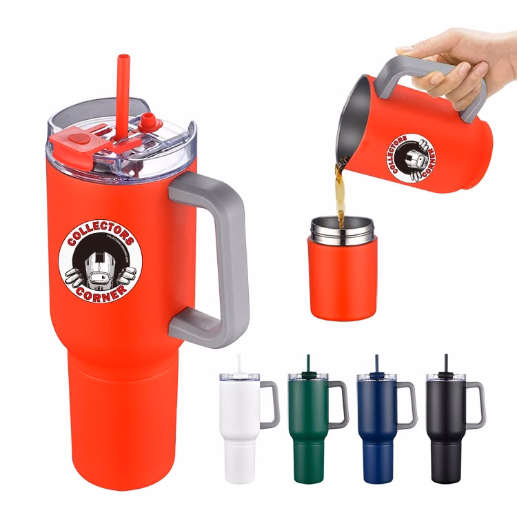 Boxed 34 Oz. 2-IN-1 Multifunctional Travel Handle Mug with Straw Lid