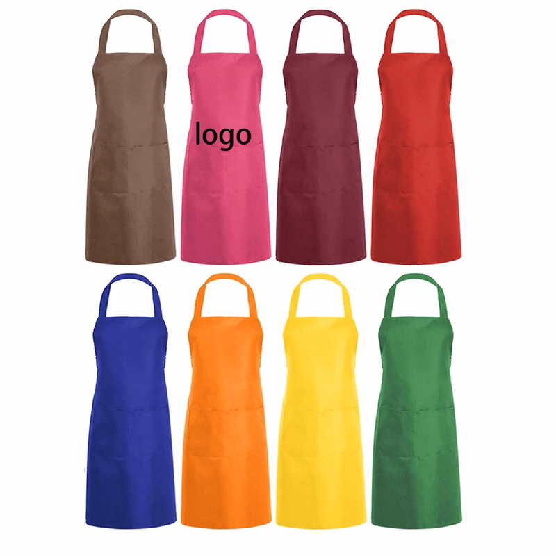 Mixed Color Kitchen Cooking Apron 2 Pockets