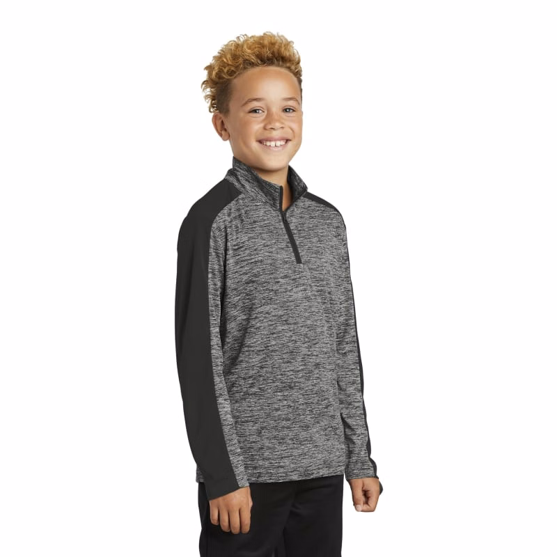 Sport-Tek Youth PosiCharge Electric Heather Colorblock 1/4-Zip Pullover.