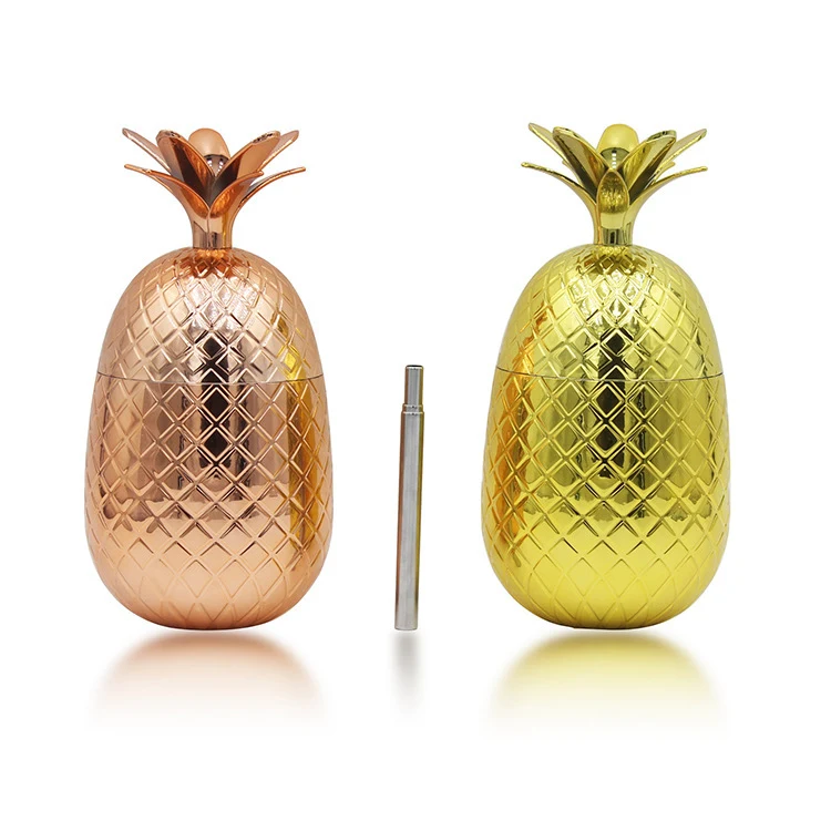 16oz Pineapple Plastic Cocktail Cups with Straw 1