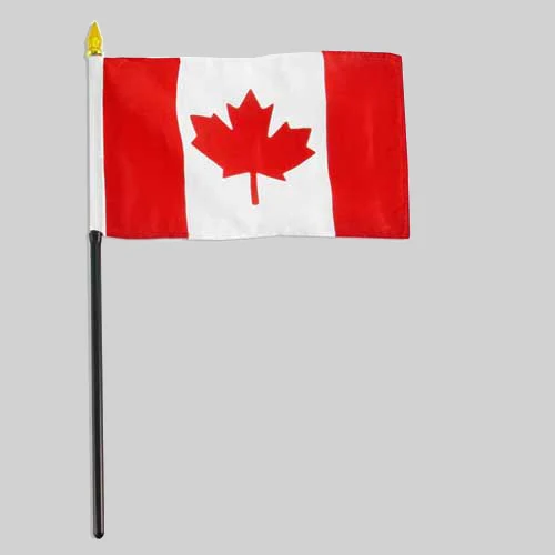 4"x6" Canada Flag With Black Plastic 10" Pole & Gold Spear - Canadian Flag 1