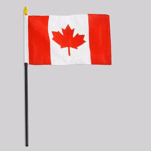 4"x6" Canada Flag With Black Plastic 10" Pole & Gold Spear - Canadian Flag