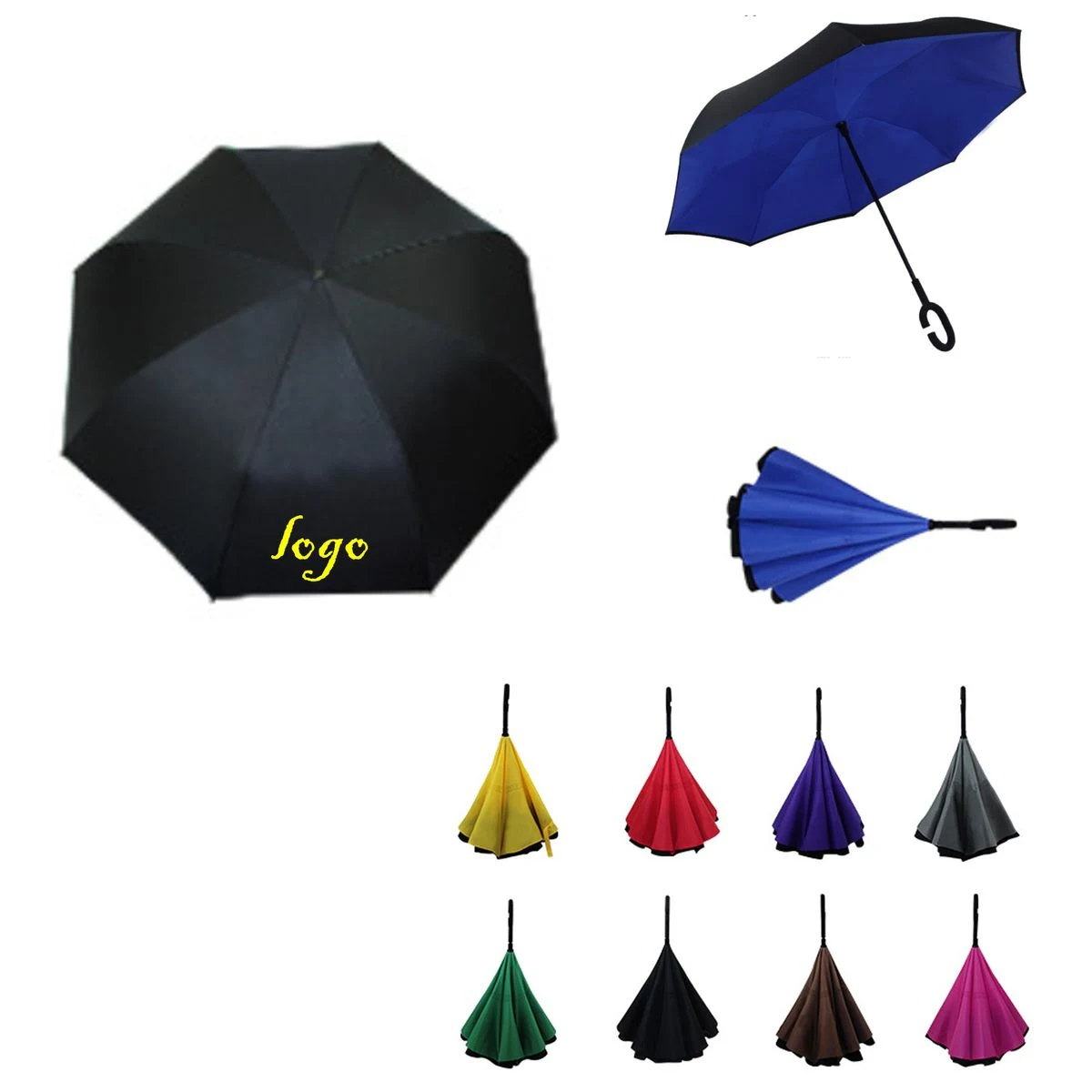 MOQ20 8 Rib C Handle Double Layer Inverted Umbrella 1