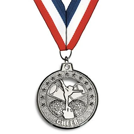 Medallion: 2" Circle Cut Out Cheer Silver with 1