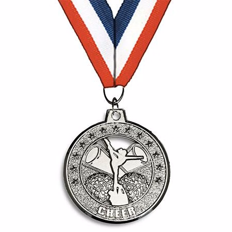 Medallion: 2" Circle Cut Out Cheer Silver with