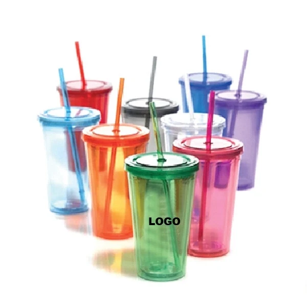 16 oz Double Wall Tumbler With Straw 1