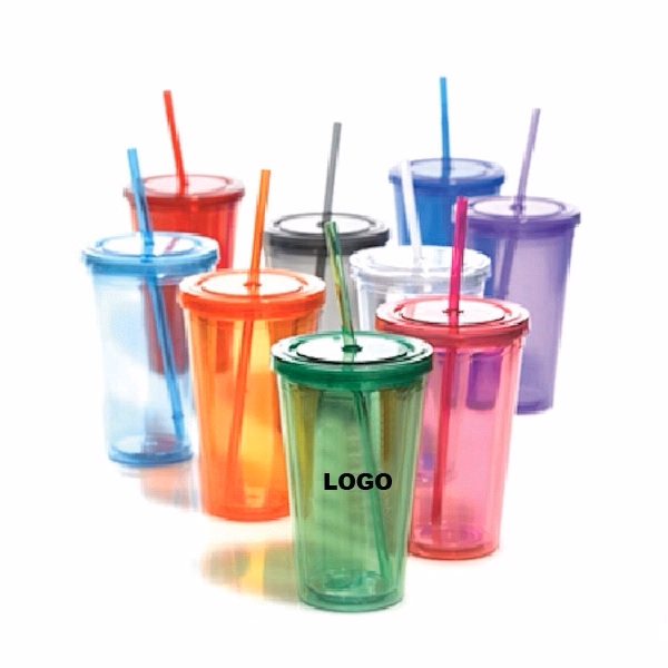 16 oz Double Wall Tumbler With Straw