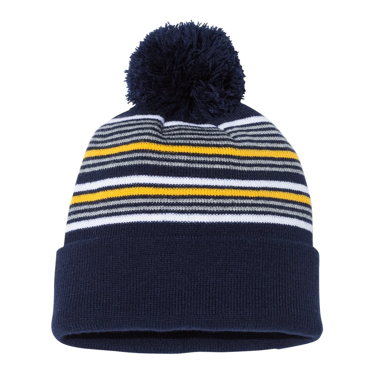 12" Striped Pom-Pom Cuffed Beanie - SP60 1