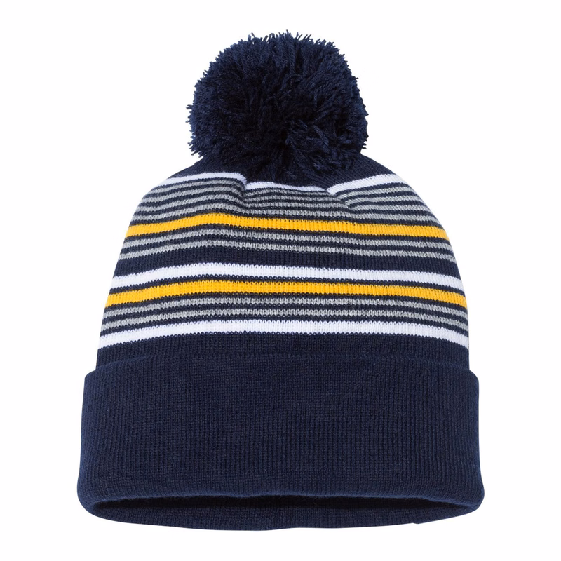 12" Striped Pom-Pom Cuffed Beanie - SP60